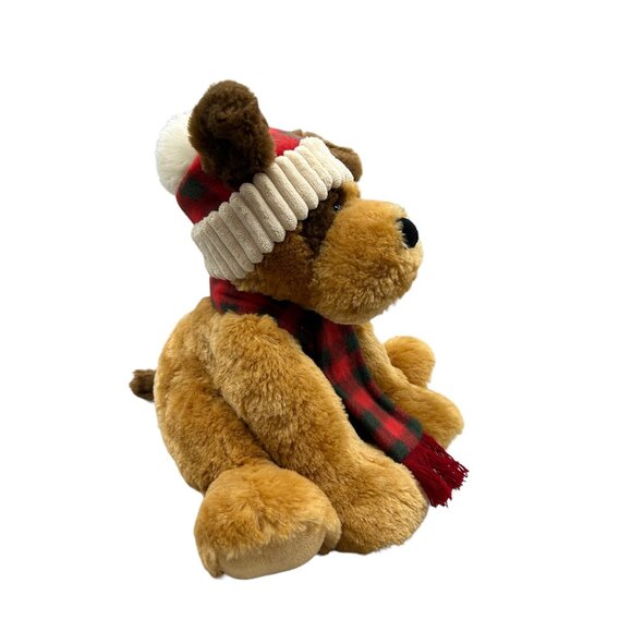 Hugfun Christmas Brown Puppy Dog Winter Plaid Hat Scarf 12" Plush Stuffed Animal - Picture 8 of 10